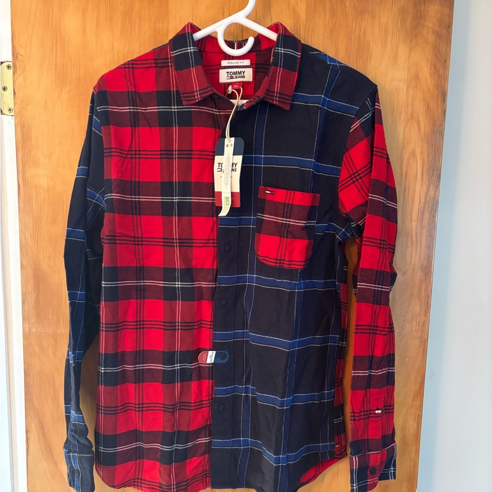 Tommy Jeans Hilfiger Men's Tartan Plaid Flannel Shirt Size L